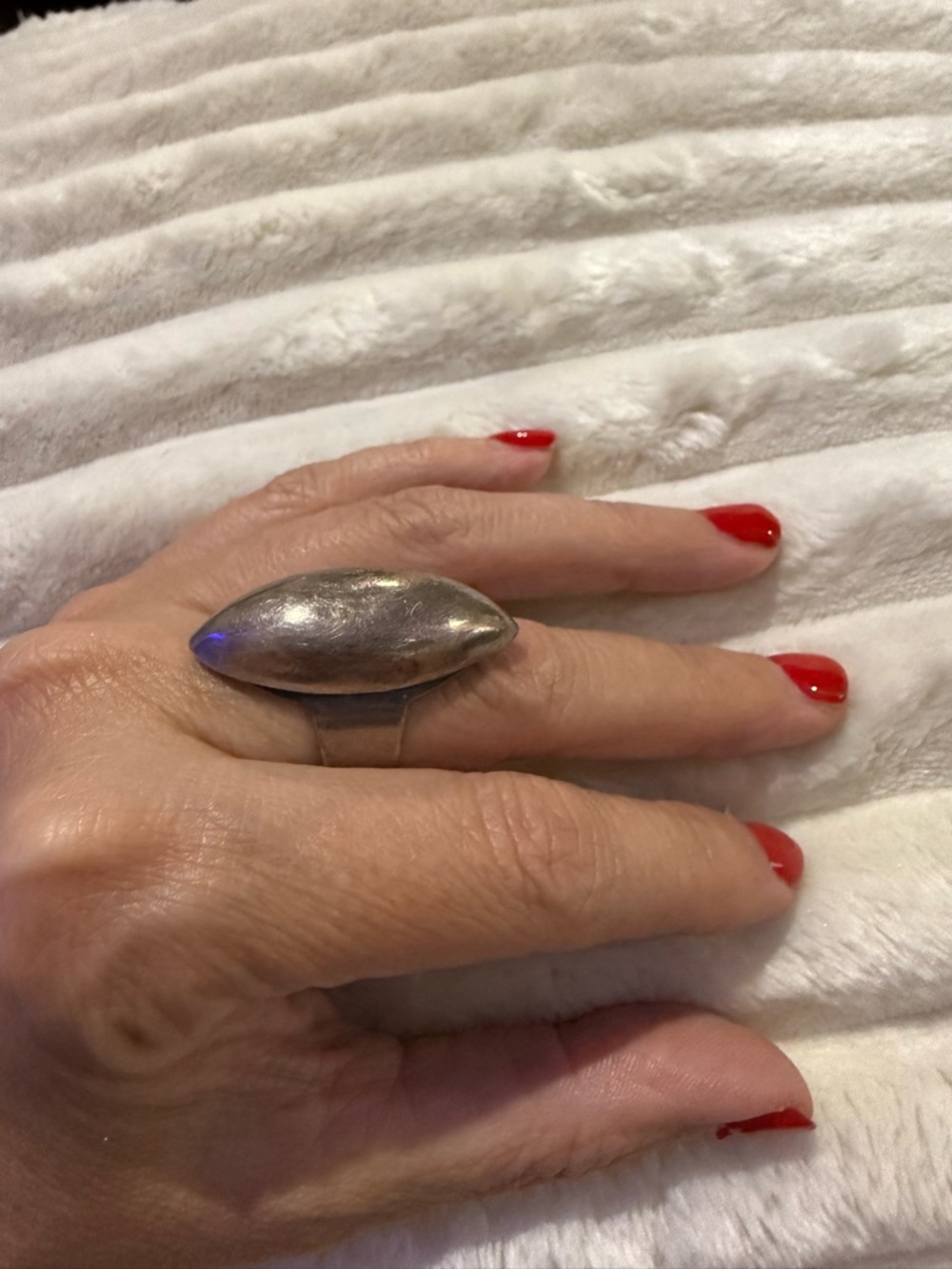 Vintage 925 Sterling Silver Mexico Navette Dome Ring Large Statement Minimalist - Picture 11 of 12